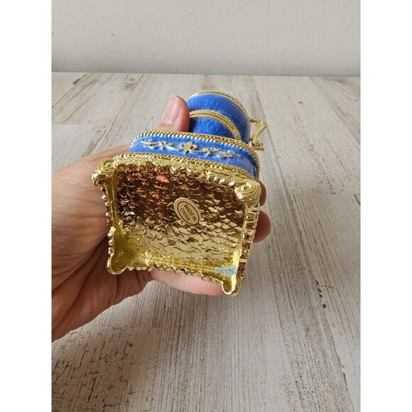 Toscano Katyas Blue trophy egg trinket box hinge jewelry gold rhinestone new - Picture 7 of 8